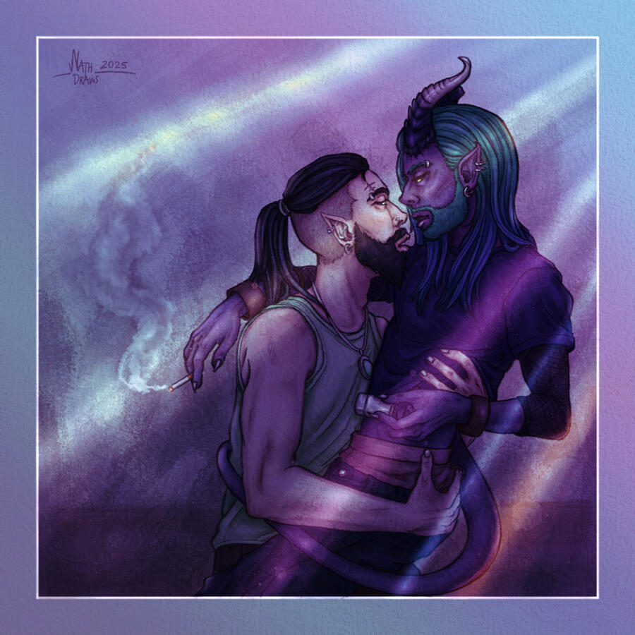 Two oc's at a concert holding each other
